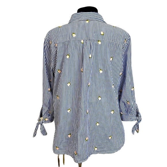 MARC NEW YORK Button Up Shirt Navy & White Stripe w/ Rose Embroidery ANDREW MARC - Picture 5 of 12
